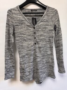 Fashion Nova Grey Ribbed Long Sleeve Bodysuit XL NWT